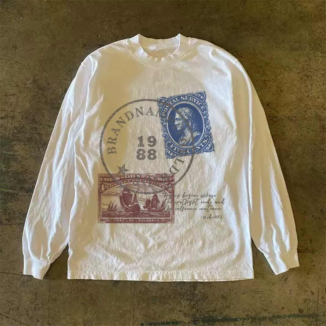 Xiao Chen Has Many Stories, 310g Heavyweight Pure Cotton! American Retro Oversized Long-Sleeve T-Shirt, Versatile for Street Style