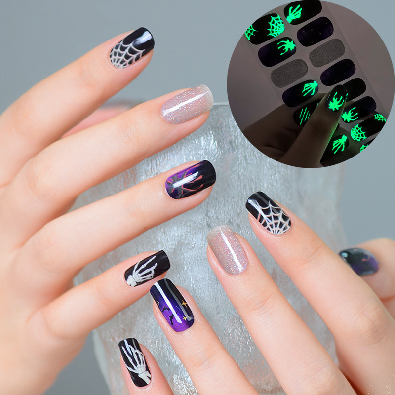 Cross-Border New European and American Nail Stickers Halloween Gel Nail Stickers Ins Style Luminous Semi-Cured Nail Stickers Wholesale