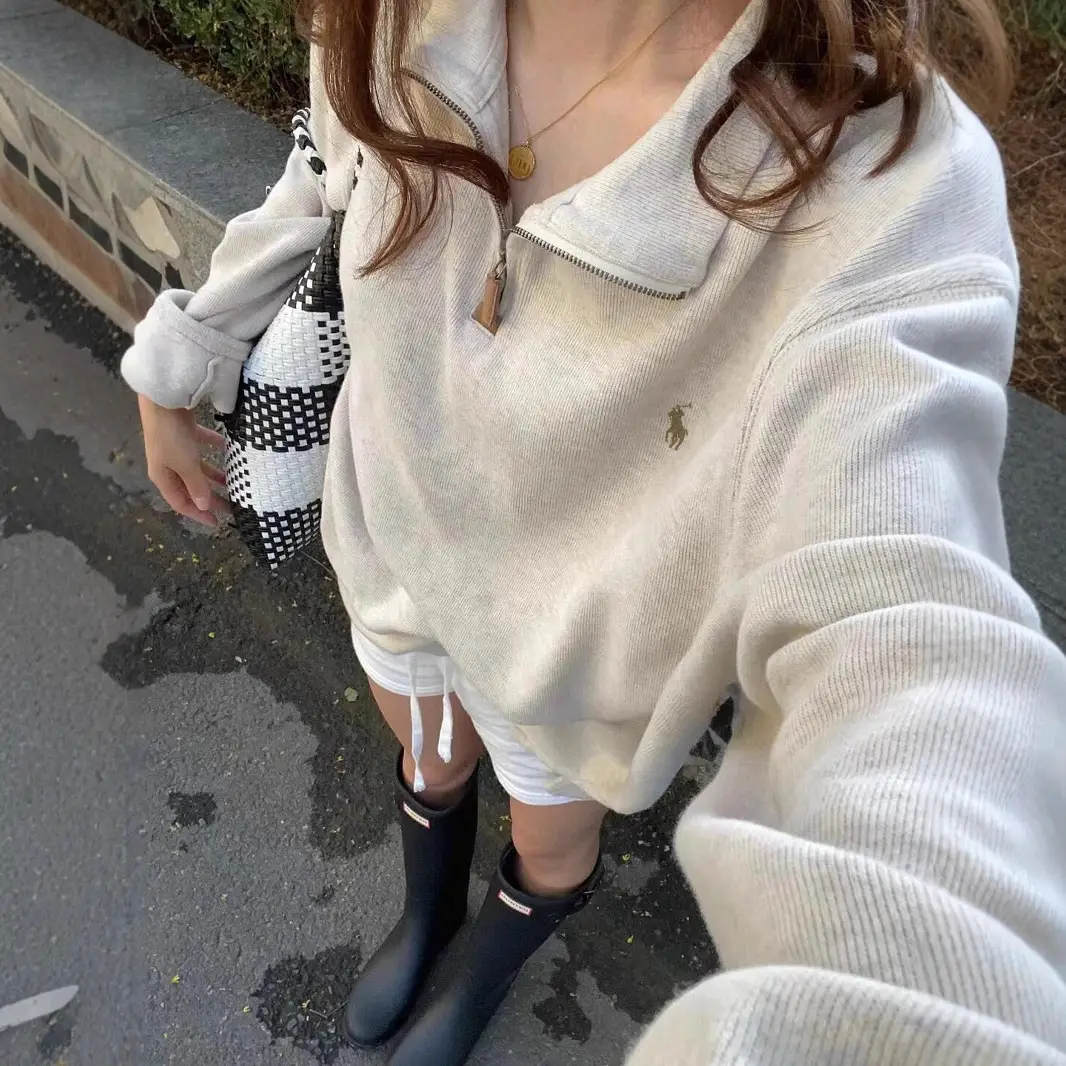 RL Ralph Pony Label Long Sleeve Sweatshirt Men's Polo Half Zipper Lapel Loose American Vintage Couple Sweatshirt Women