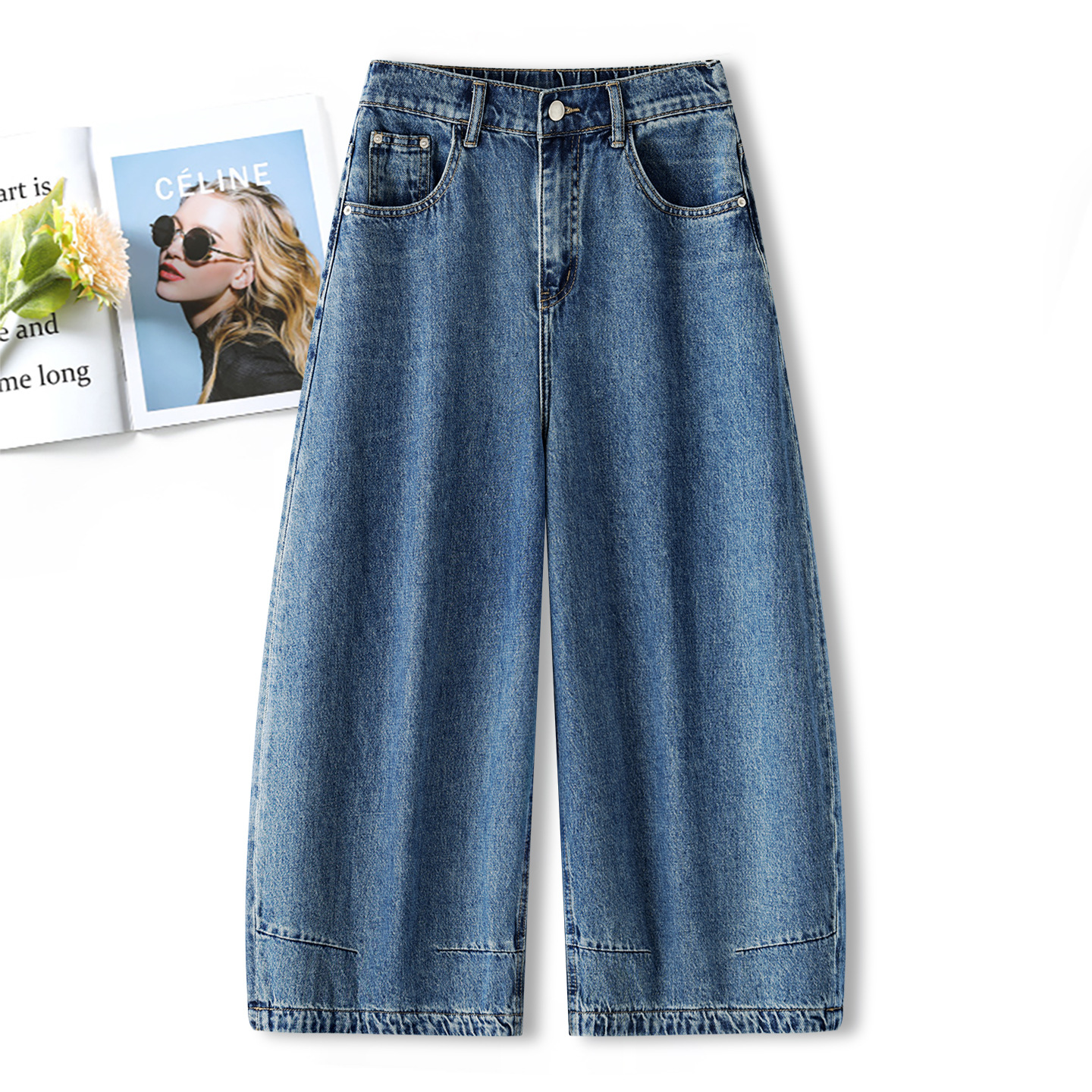 Fashionable Tencel Cotton Cropped Jeans for Women, 2026 Summer New High-Waisted Slimming Elastic Back Wide-Leg Pants