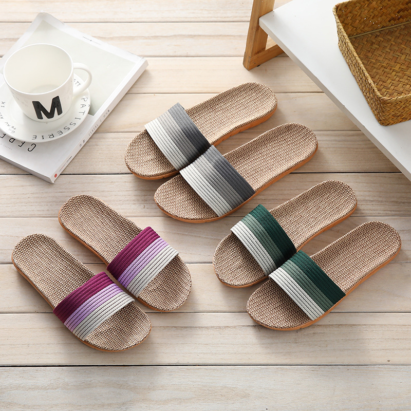 Four-Season Universal Linen Slippers for Women, Indoor Silent Lightweight Home Slippers with Thick Soft Soles, Couple's Wooden Floor Slippers Wholesale