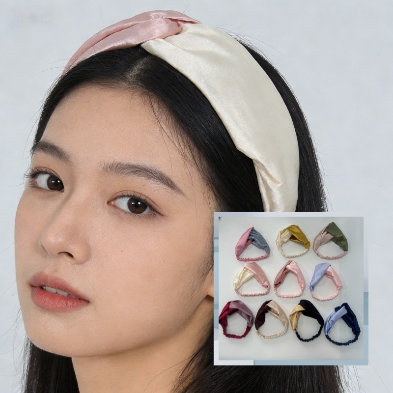 Multi-Color Girls' Contrasting Color Hairbands, Satin Retro Fresh Style Cross Hairbands, Sports Headbands, Hair Accessories in Stock