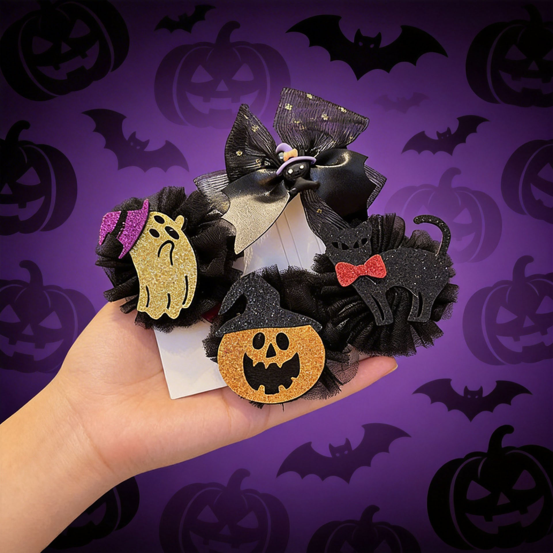 Halloween Hair Clip Pumpkin Ghost Funny Demon Headwear Children's Party Dress Up Cartoon Mesh Hair Card Hair Accessories