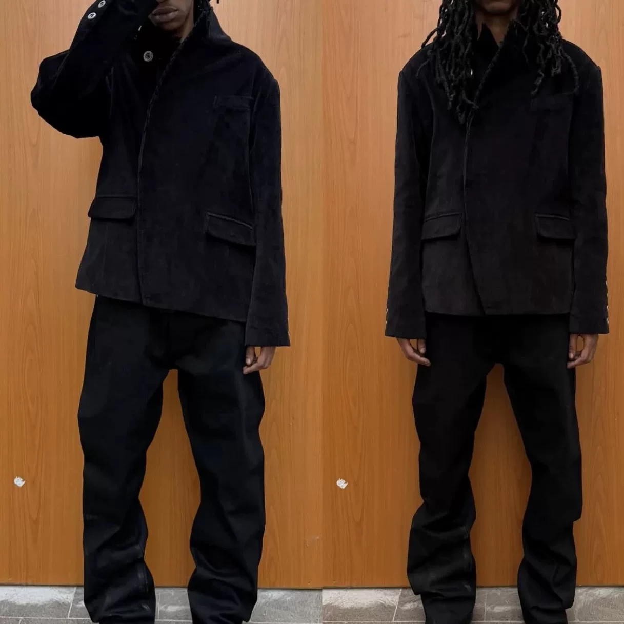 No faith studios straight tube micro flared pure black original cowhide boots, Japanese red border red ear original cowhide jeans