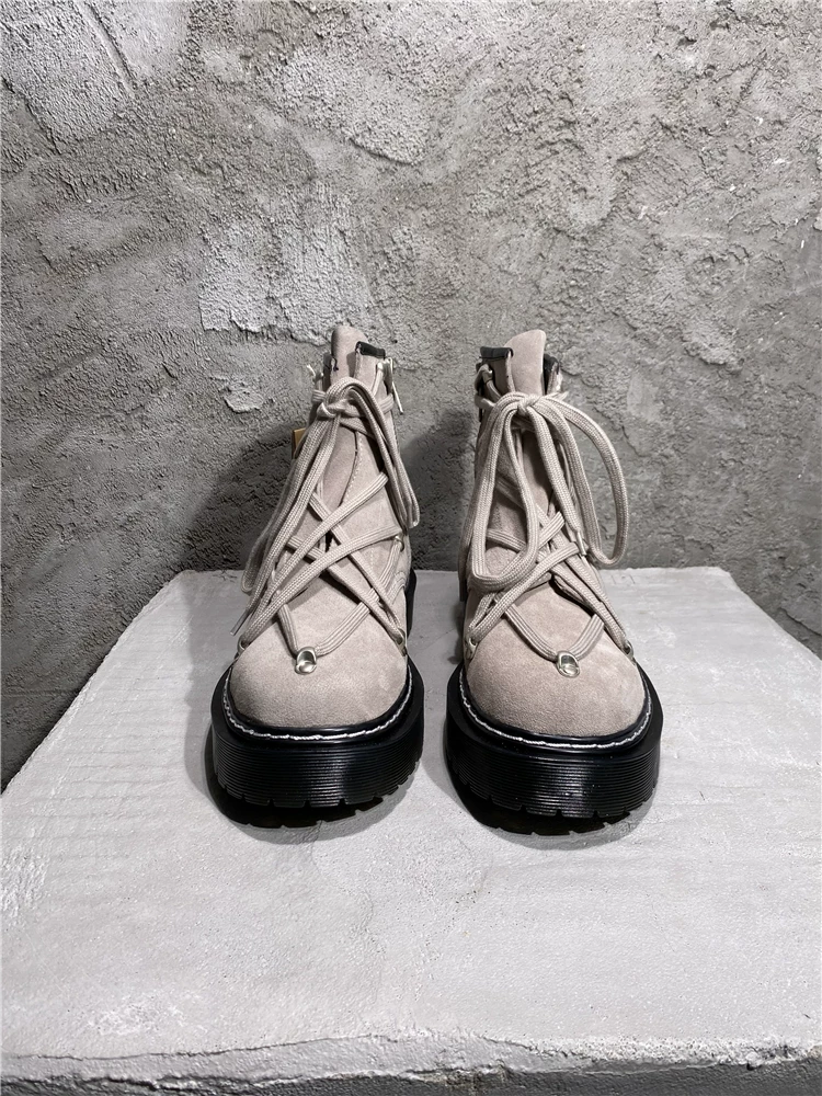 Ro Dark Alliance Dr Crossed Pentagram Lace-Up Thick-Soled Height-Increasing Suede Hillside Zipper Lace-Up Martin Boots
