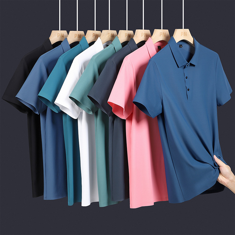 Ice Silk Short-Sleeved Polo Men's 2024 New Group Work Clothes T-Shirt Short-Sleeved Business Ice Silk Seamless Polo Shirt