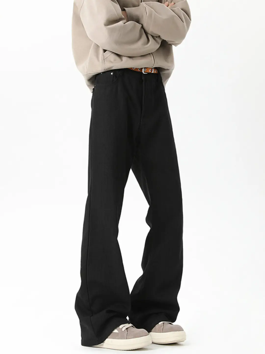 Paris Bootcut Black Scimitar Jeans for Men, American Style, Loose, High-End, Straight-Leg, Versatile, Slightly Flared Long Pants
