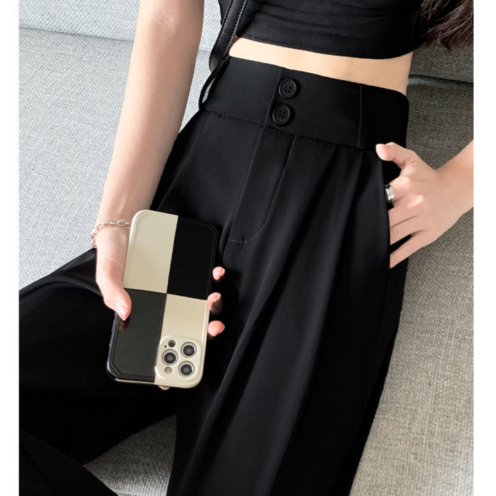 Black Suit Pants for Women, New Autumn 2025 Style, Fleece-Lined, High-Waisted, Drapey, High-End Feel, Wide-Leg Pants for Petite Women