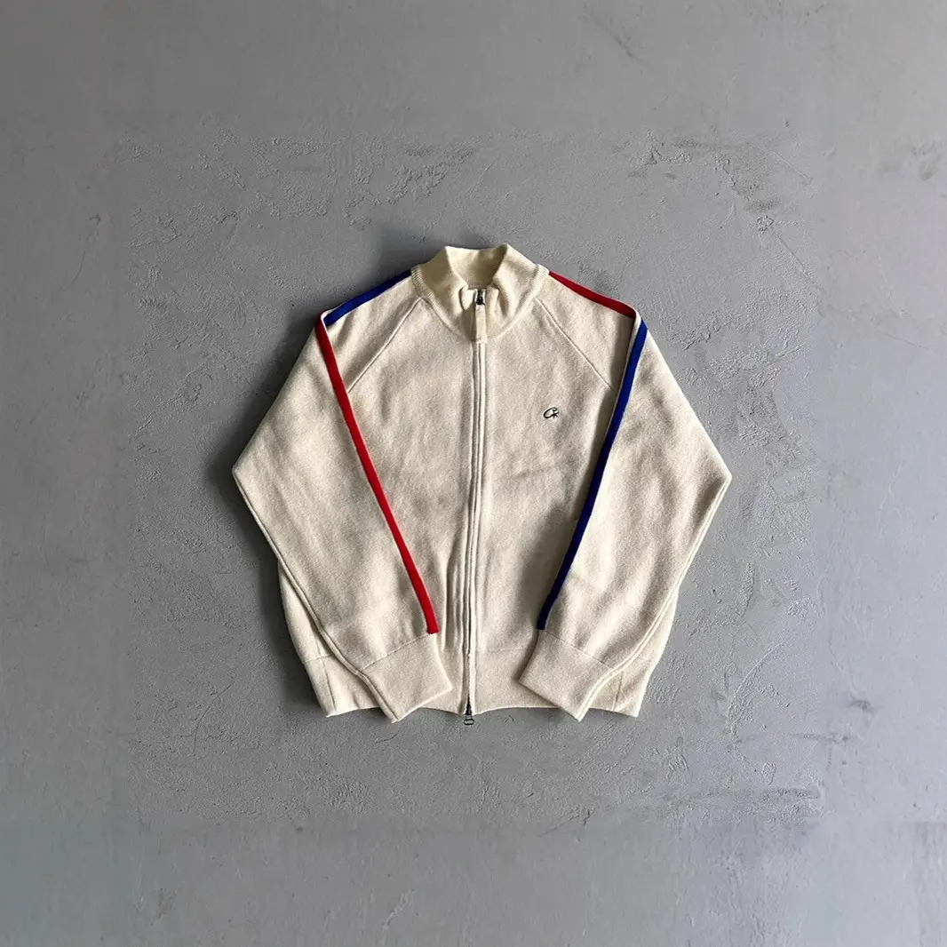 Drill Style American Street Hip-Hop Embroidered Letter Stand Collar Zipper Cardigan Knitwear Men's Trendy Brand Jacket
