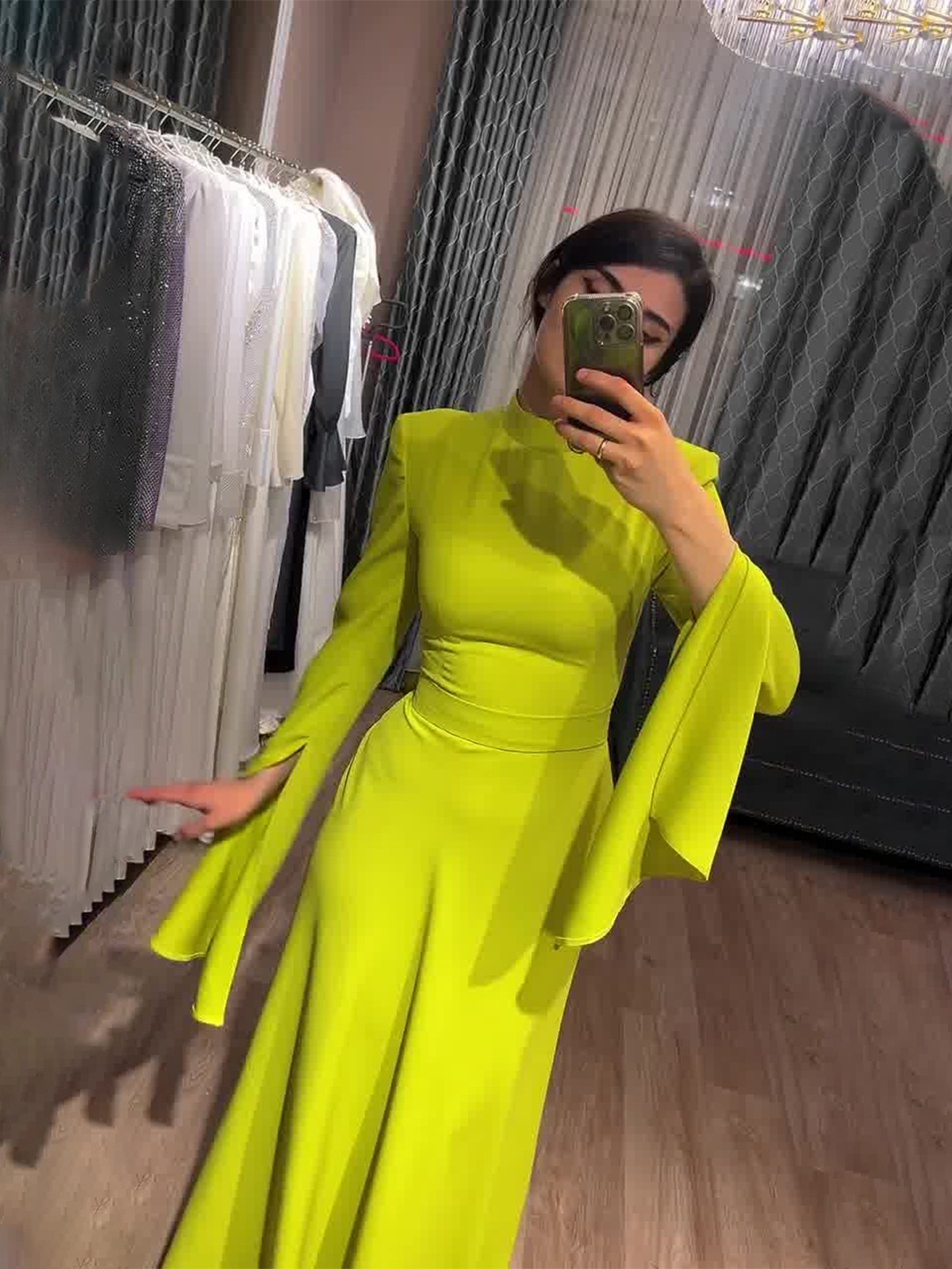 Amazon European and American Foreign Trade 2026 Autumn New Style Ruffle Sleeve Long Half-High Collar Design Dress with Elegance