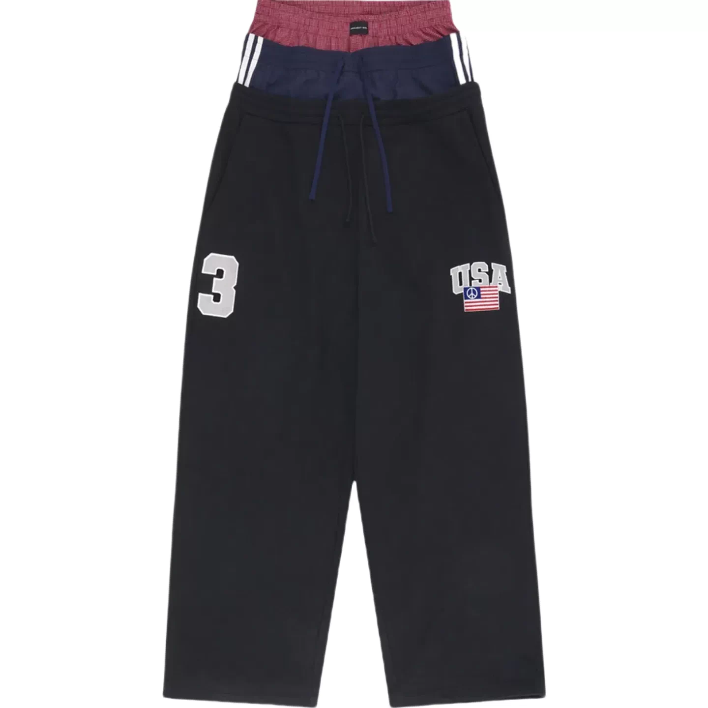 【Original】Gr 25Ss Three-Waist Sports Pants Long Pants Baggy Patchwork Embroidered Sweatpants Loose Pants