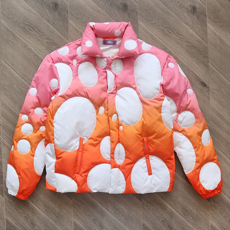 Justin Bieber Style ins Gradient Polka Dot Pressed Line Heavy Craft down Jacket with Polka Dots, Fluffy, Unisex Outerwear
