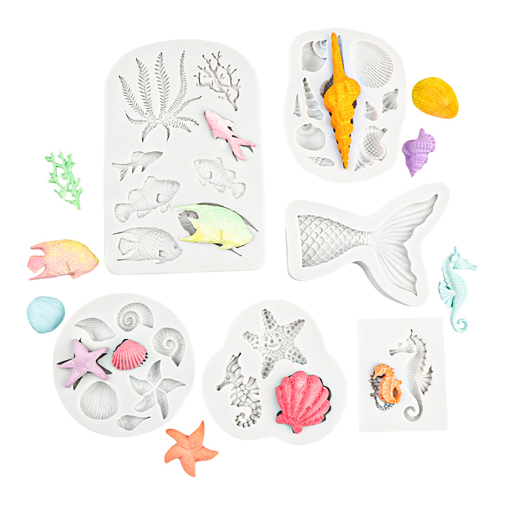 Shell Conch Ocean Series Flip Sugar Silicone Mold Hippocampus Fish Tail DIY Clay Mold Flip Sugar Chocolate Mold