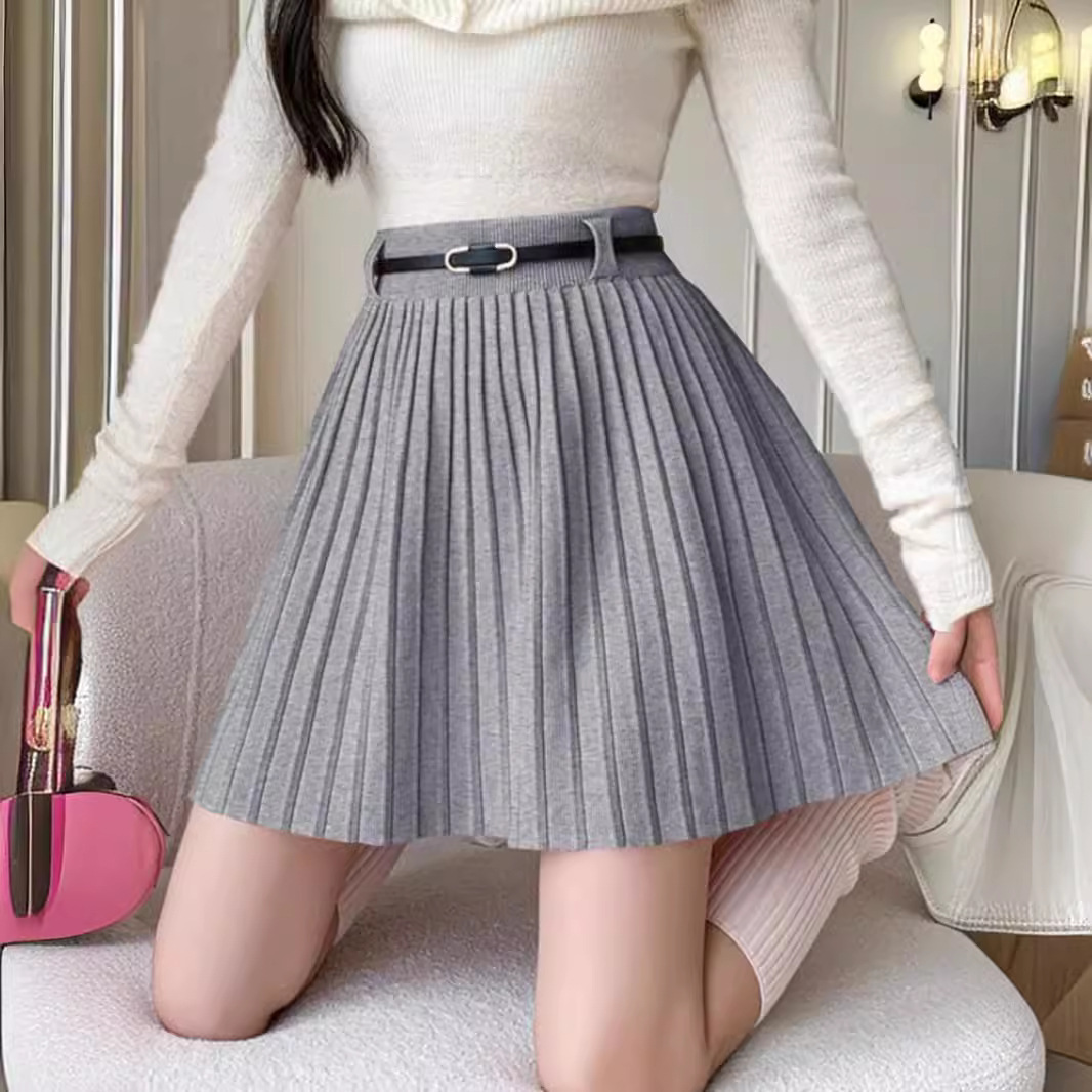 Kaning College Style Knitted Skirt 2026 Autumn New Women's High Waist Slimming Casual Short Pleated Skirt