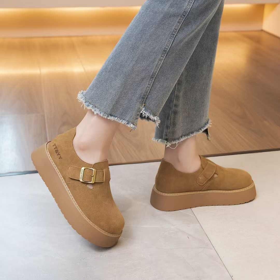 Korean Style Genuine Leather Platform-soled Birkenan Shoes Women's Single-layer Shoes 2025 Spring New Comfortable All-match Slip-on Casual Loafers