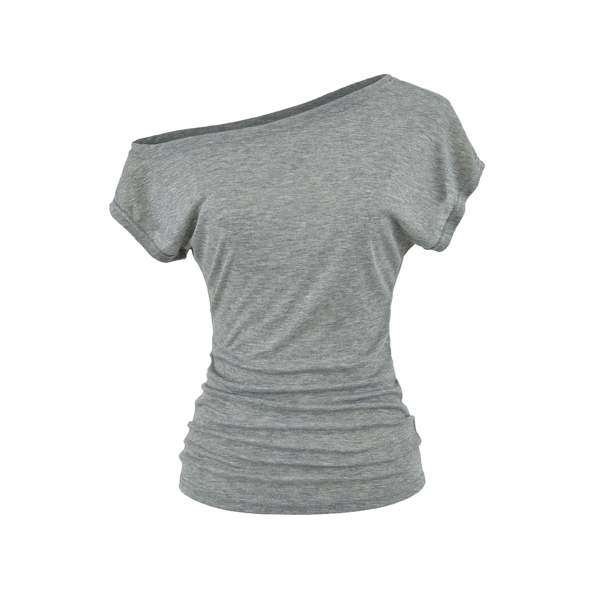 Gray Off-Shoulder Short-Sleeve T-Shirt for Women, Pure Desire Style, Sexy Off-Shoulder, Waist-Cinching, Ruched, Slim-Fit, Versatile Top