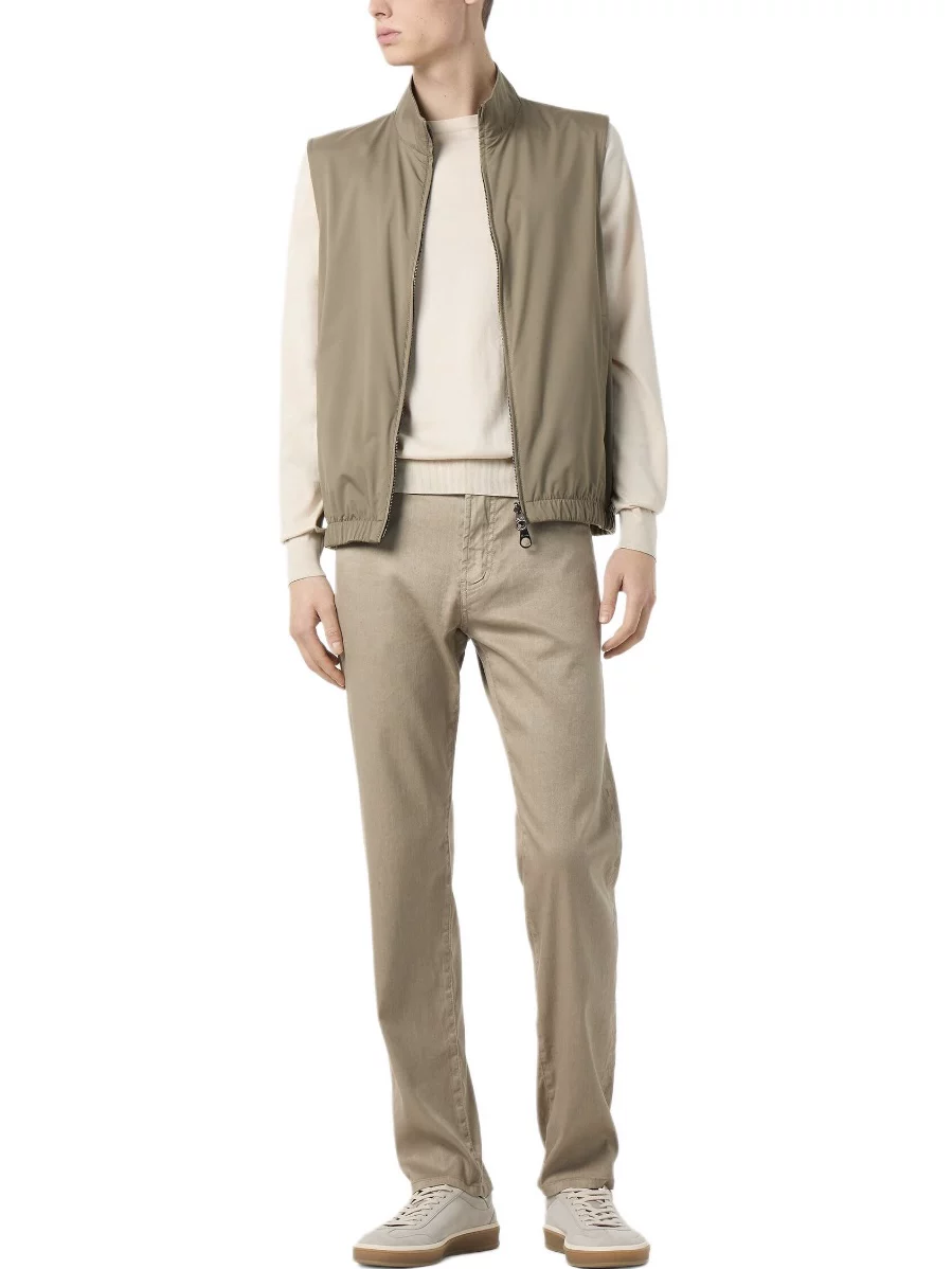 Lp Track Old Money Style Wool Lining Reversible Zip-Up Stand Collar Vest Versatile Business Jacket