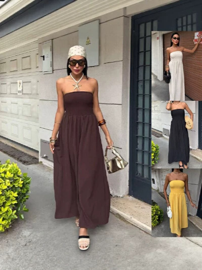 2026 European and American Cross-Border Foreign Trade Women's Clothing: Strapless Waist-Cinching Sexy and Elegant Backless A-Line Dress