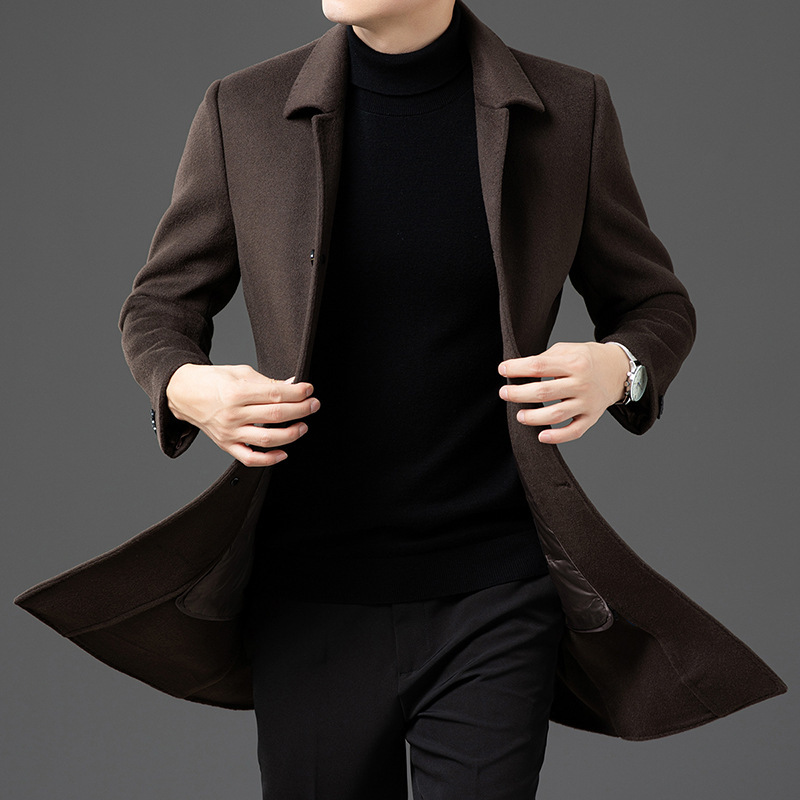 Double-sided Wool Coat Men's Mid-length Autumn and Winter Men's Large Goose Down Liner Wool Woolen Thick Coat