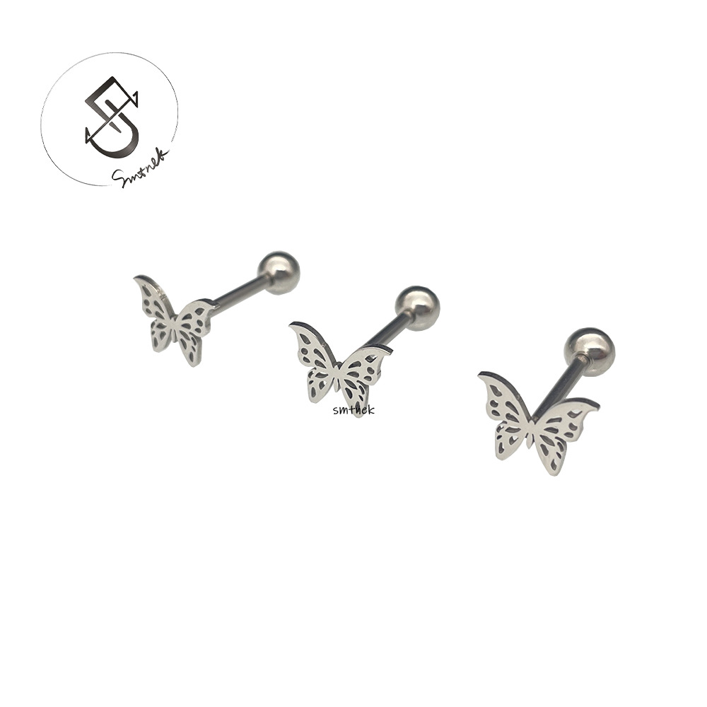 smtnek titanium steel stainless steel highlight polished hollow flower butterfly tongue nail cartoon mini puncture jewelry