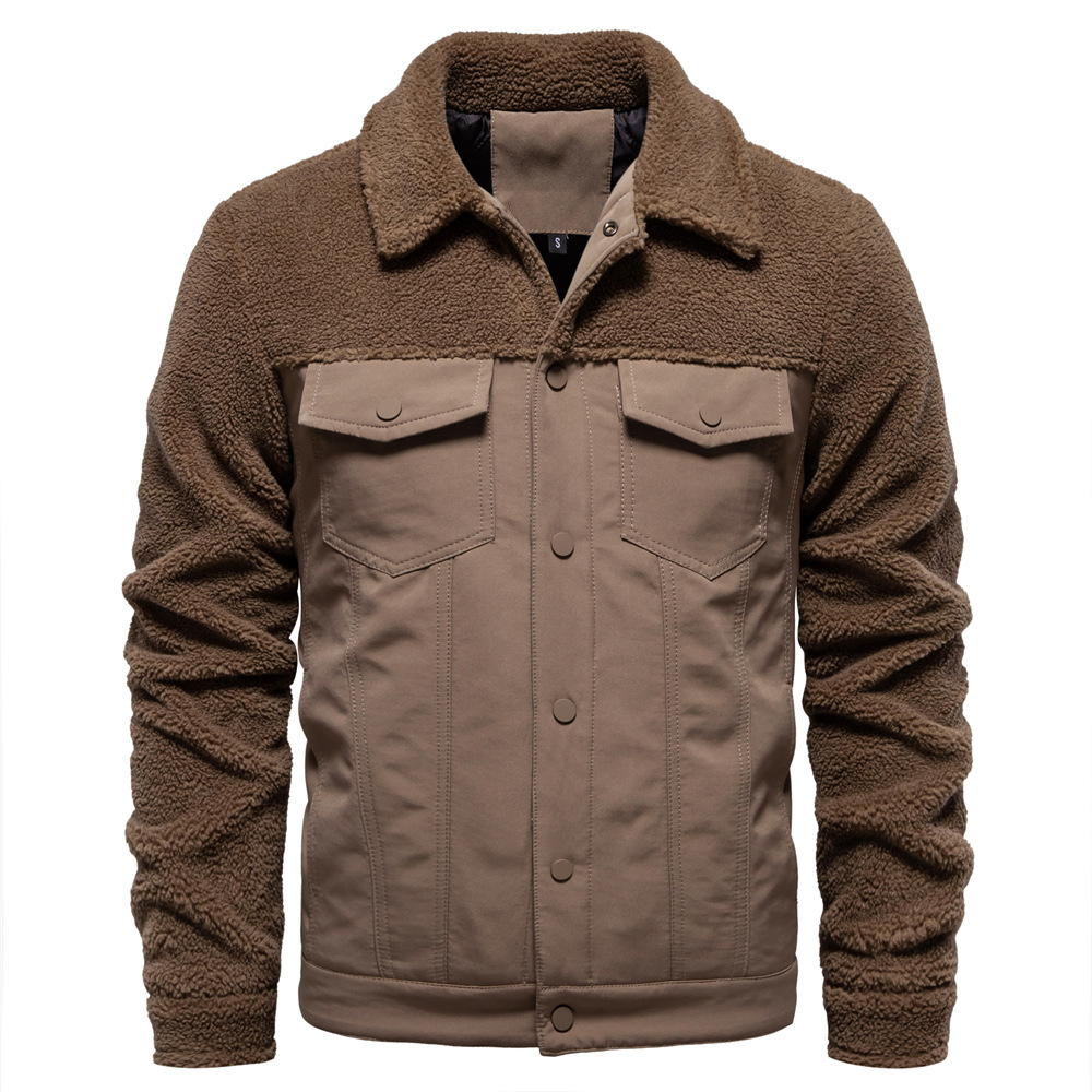 2024 autumn and winter new men's stitching jacket European size cross-border casual high quality men's lamb wool jacket coat