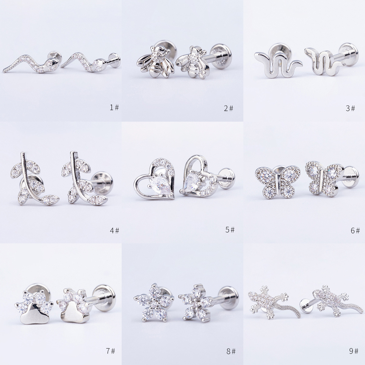 1.2mm thick 316L titanium steel copper gold plated ear bone nail leaves gecko snake butterfly lip nail lip nail ear bone nail