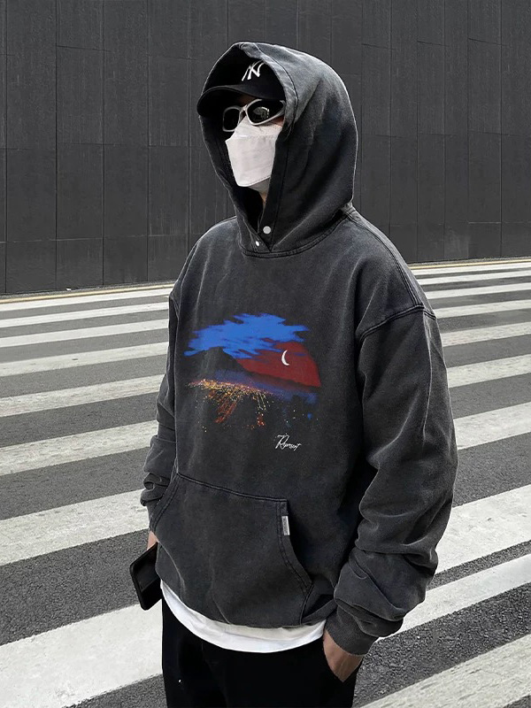Represent Track Night Scene Washed Sweatshirt High Street American Pure Cotton American Couple Loose Trendy Brand Hoodie