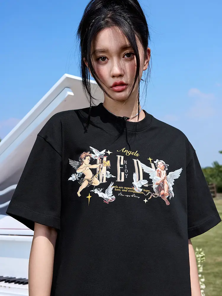 Medm24Ss“Angel Series” Peace Pigeon Short Sleeve T-Shirt Men Summer Trendy Retro Couple Loose T-Shirt