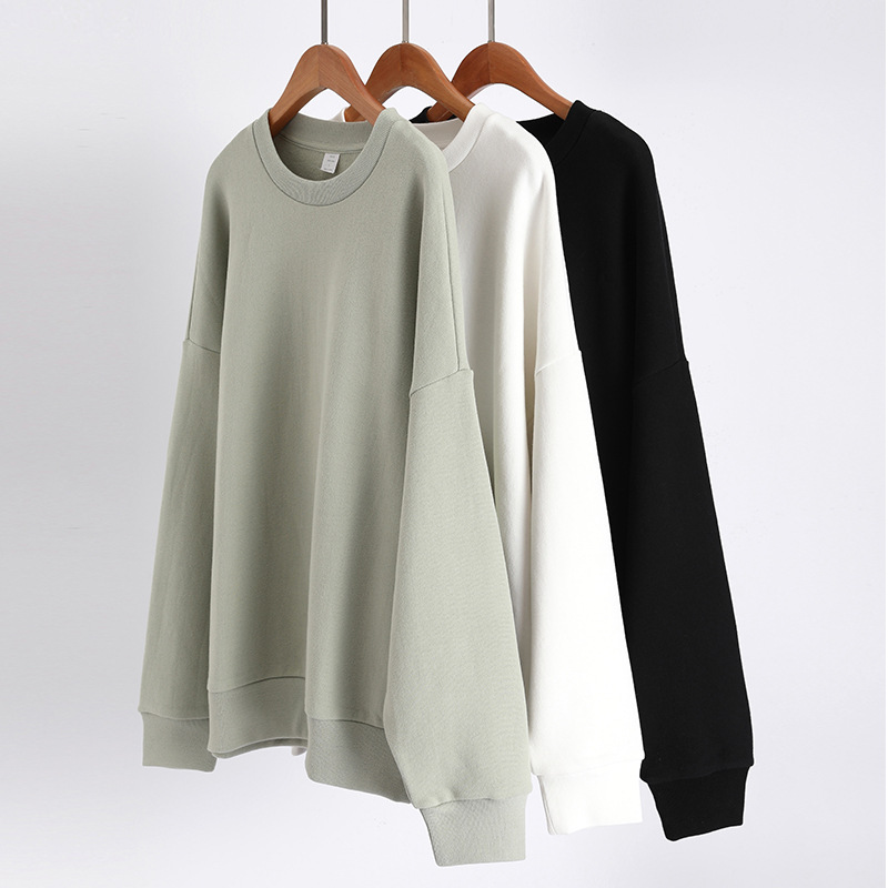 Men's Casual Sweatshirt, Pure Cotton, Loose Fit, Drop Shoulder, Long Sleeve, Oversized, Crew Neck, Solid Color, Plus Size Men's Casual Sweatshirt