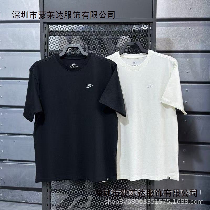 Cross-Border Checkered Short-Sleeve Pure Cotton T-Shirt, Solid Color Korean Style Casual Couple Loose Fit Top, Trendy Brand Embroidered T-Shirt