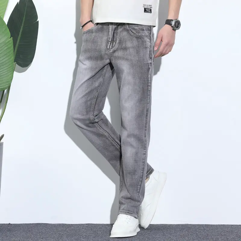 High-End Light-Colored Jeans for Men Spring & Fall Straight-Leg Loose 2025 New Stretch Spring Casual Long Pants for Men