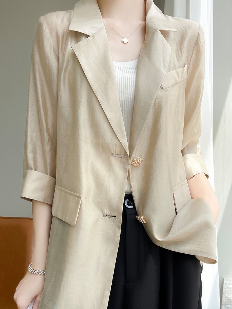 Summer Thin Seven-Sleeve Small Suit Jacket Women's Fashionable Elegant Cotton and Linen Suit Sunscreen Fashionable Outer Jacket