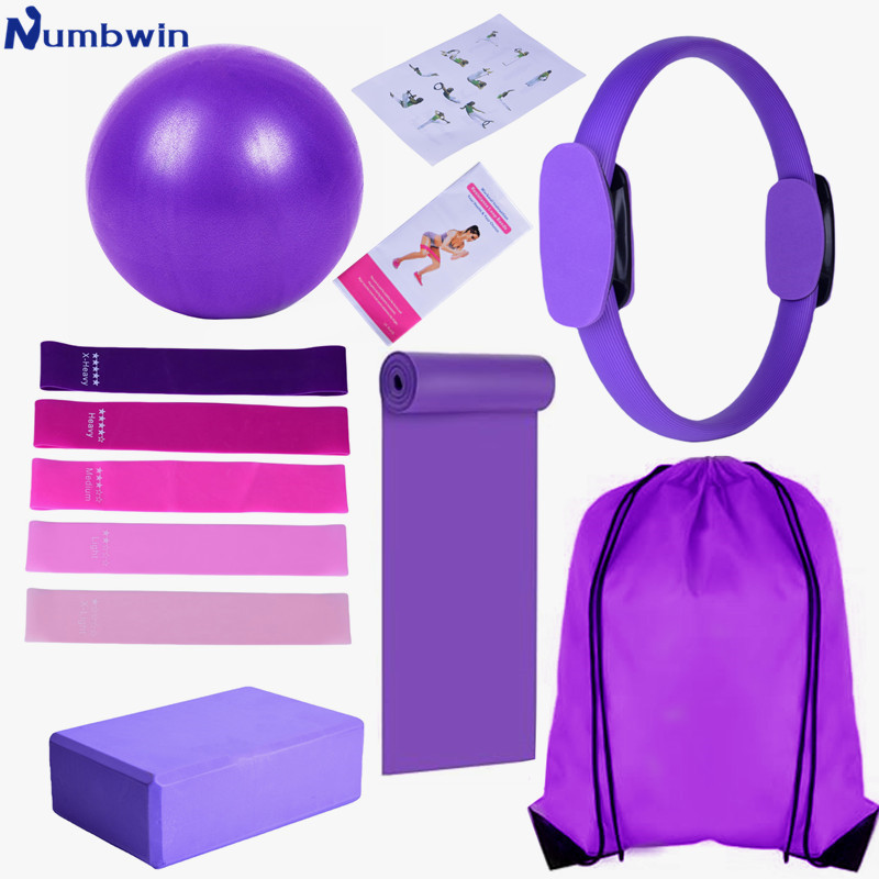 Numbwin Yoga Brick Ten Piece Fitness Yoga Pilates Set Home Yoga Ball Pull Band Backpack