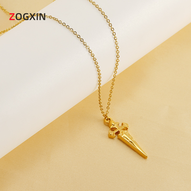 Cross-border European and American style simple retro cross necklace fashion Joker men and women stainless steel pendant clavicle chain wholesale