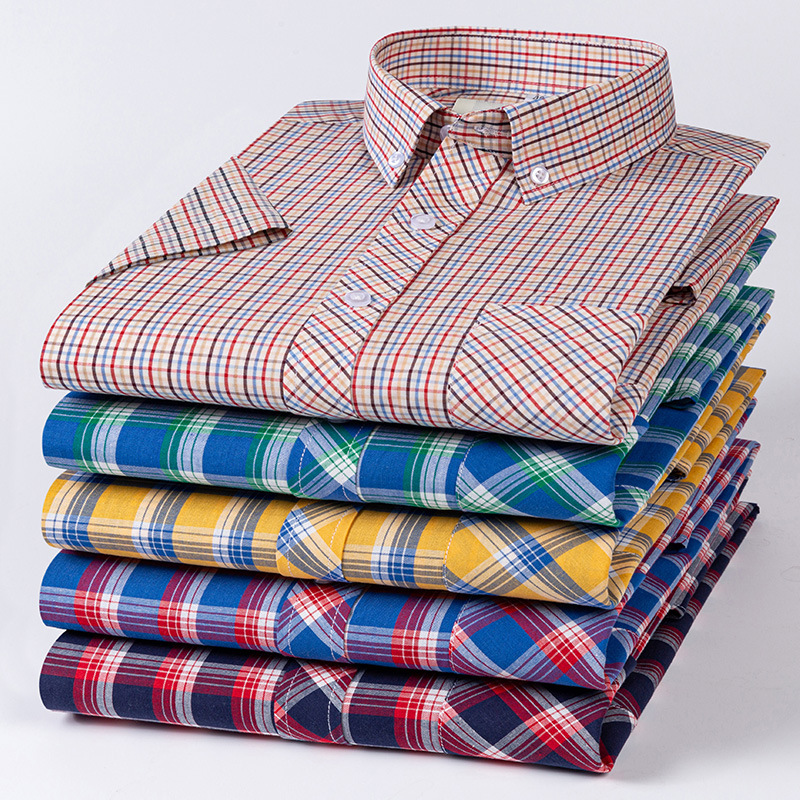 Summer New Cotton Thin Plaid Short-sleeved Shirt Super plus size Youth Men's Cotton Plaid Shirt Top