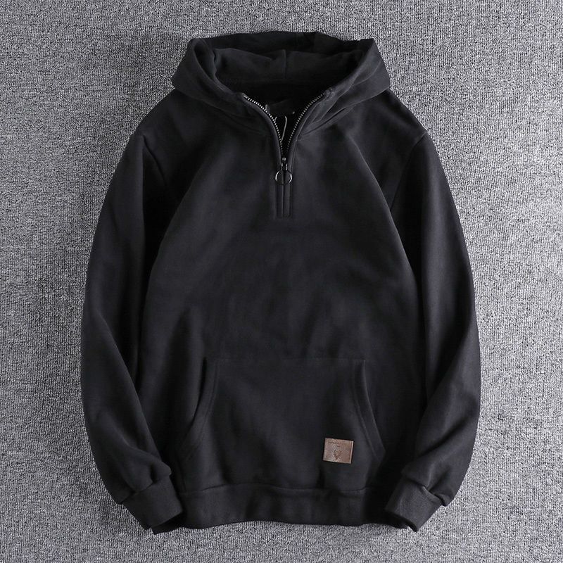 Boys' Spring & Fall Hooded Sweatshirts, Korean Style Shirts, New Half-Open Collar Hooded Men's Sweatshirts, Trendyy Japanese Style Youth Tops