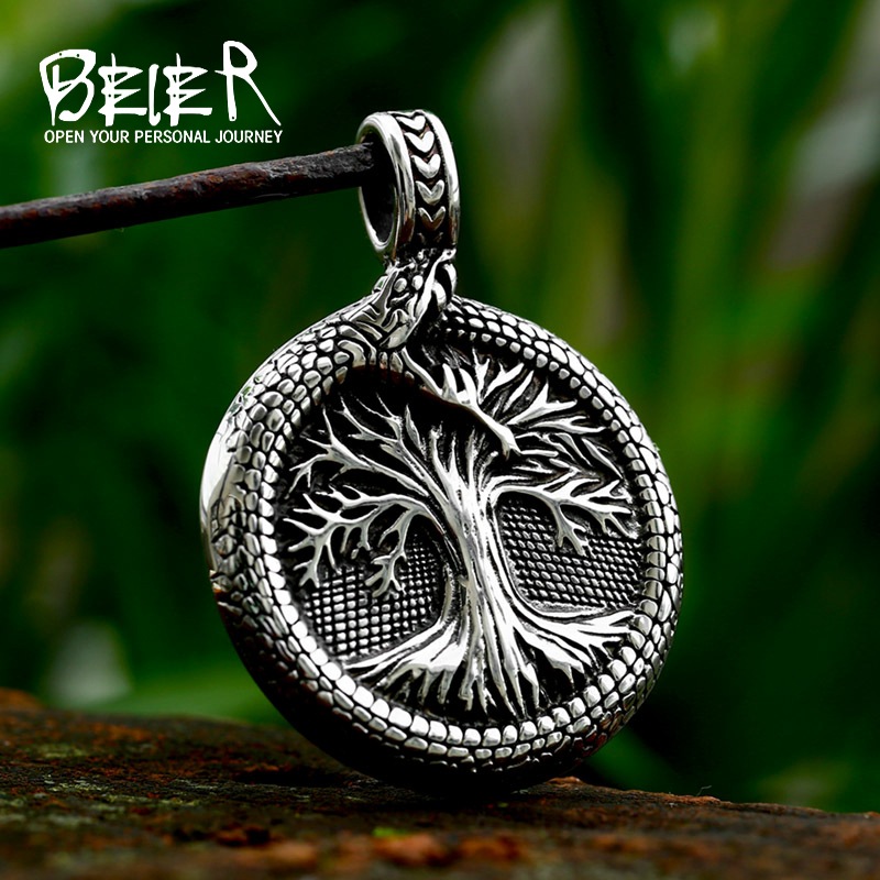 beier Cross-border New Stainless Steel Orbit Snake Pendant Jewelry Wholesale Nordic Viking Life Tree Titanium Steel Pendant