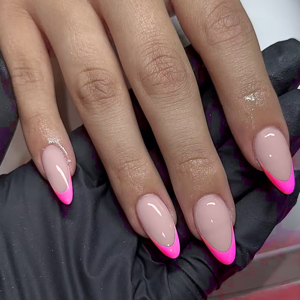 Short Glossy French Style Wearable Nails Rose Red French Edge European and American Fresh and Fashionable Manicure 30 Pieces of Removable Fake Nails