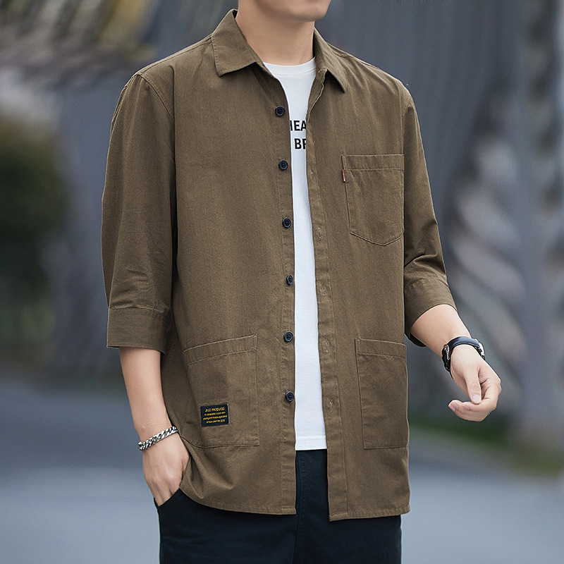 High-end Non-ironing Loosen Short T Shirt Men's Summer Seven-sleeve Casual Workwear Shirt Men's Korean Fashion
