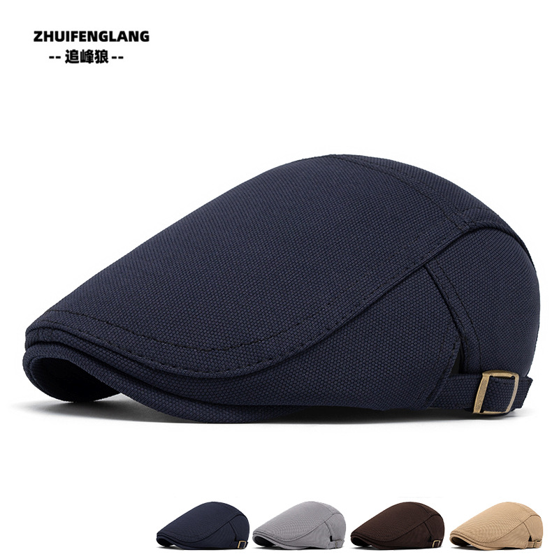 Men's Beret Spring and Summer Cotton Linen Breathable Cap Casual Simple Forward Cap British Fashion Newsboy Cap