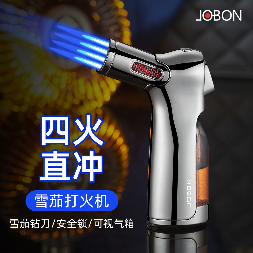JOBON/Zhongbang Four Fire Direct Lighter Moxibustion Igniter Outdoor Barbecue Cigar Lighter with Safety Lock