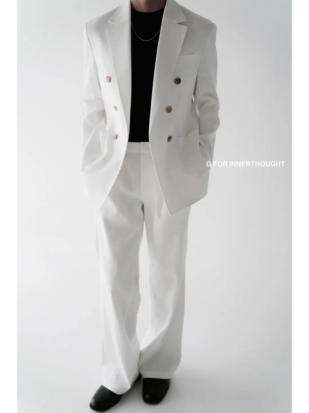 G for Innerthought | Heavy weight Denim-Feel French Cotton and Linen Haute Couture Notch Lapel Double-Breasted Suit