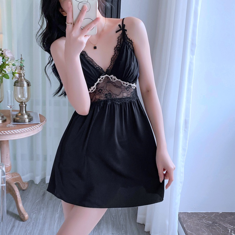 Sexy Lace Suspender Nightgown for Women, Summer Thin Ice Silk Silk Pajamas, Direct Sales from the Manufacturer, Popular Live-Stream Item