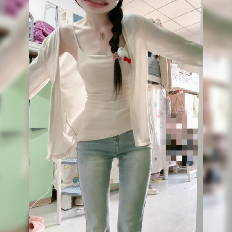 Cardigan Tulle Cover-Up Sunscreen Knitted Jacket Women's 2025 Summer New Thin Shawl with Suspender Air Conditioning Shirt