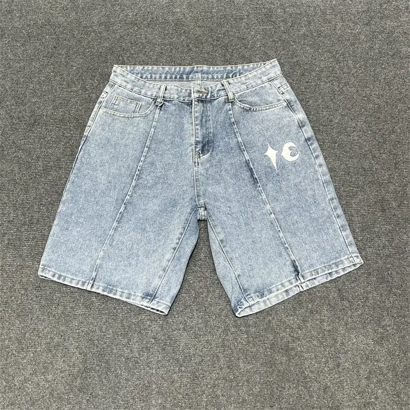 Thug Club Xingyue Embroider Logo Denim American Street Men and Women Loose Casual Straight-leg Five-Quarter Pants Ins
