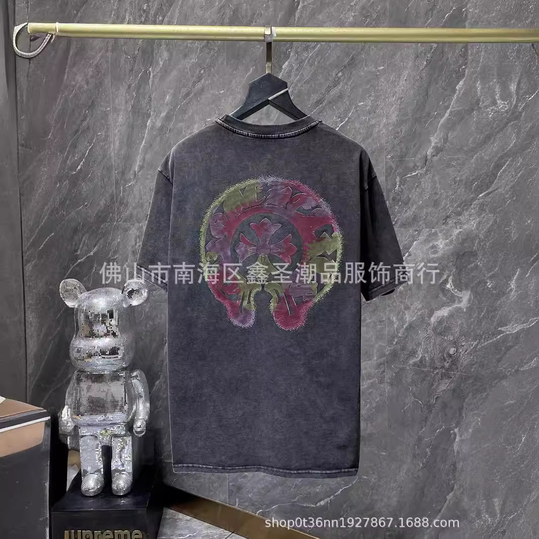 Chrome Hearts24 New Style Washed and Distressed Warm Printed Cotton Loose Round Neck Short-Sleeved T-Shirt