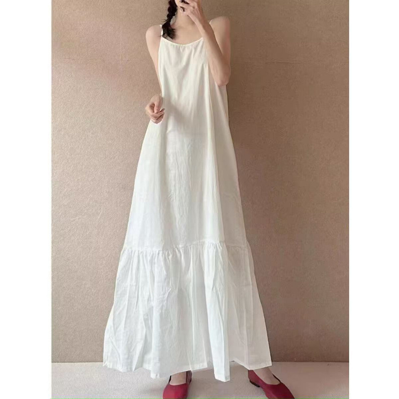 Cotton and Linen White dress Minimalist Stitching Slip Skirt Summer Temperament New Loose Artistic Long Skirt Foreign Trade Cross-border