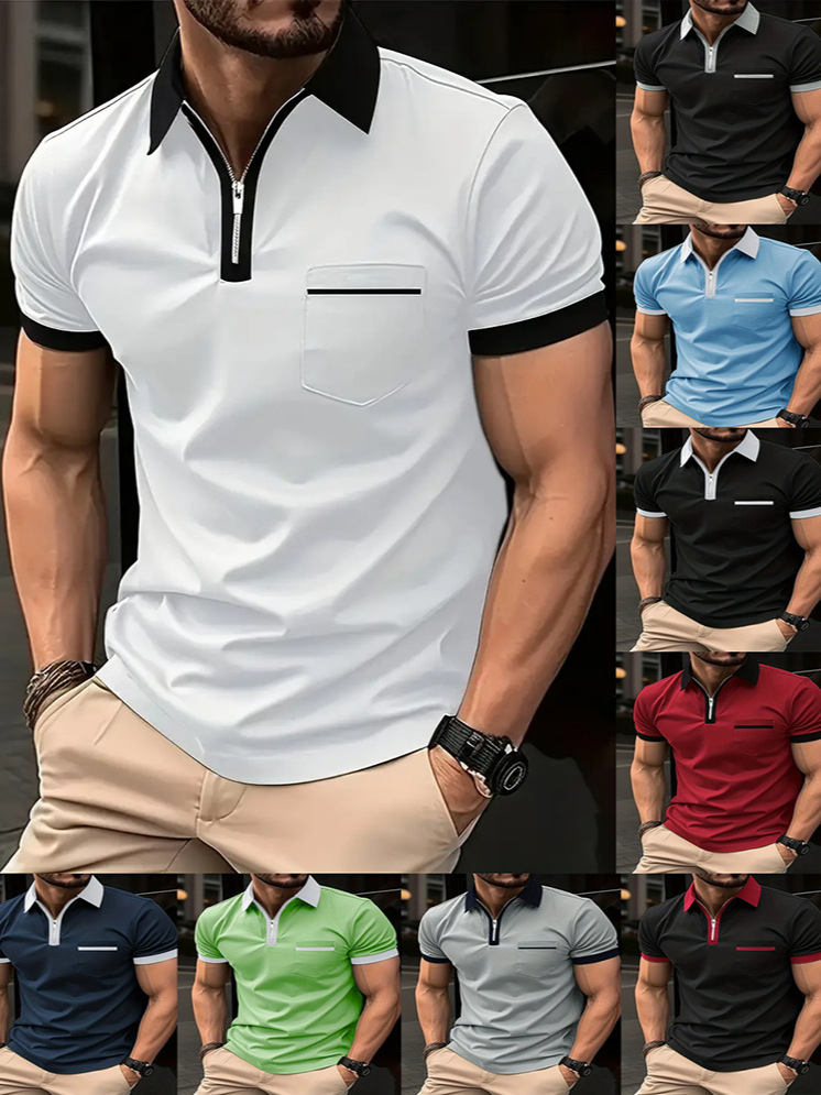 European and American Foreign trade cross-border Amazon wish men's daily casual chest pocket short sleeve T-shirt polo shirt