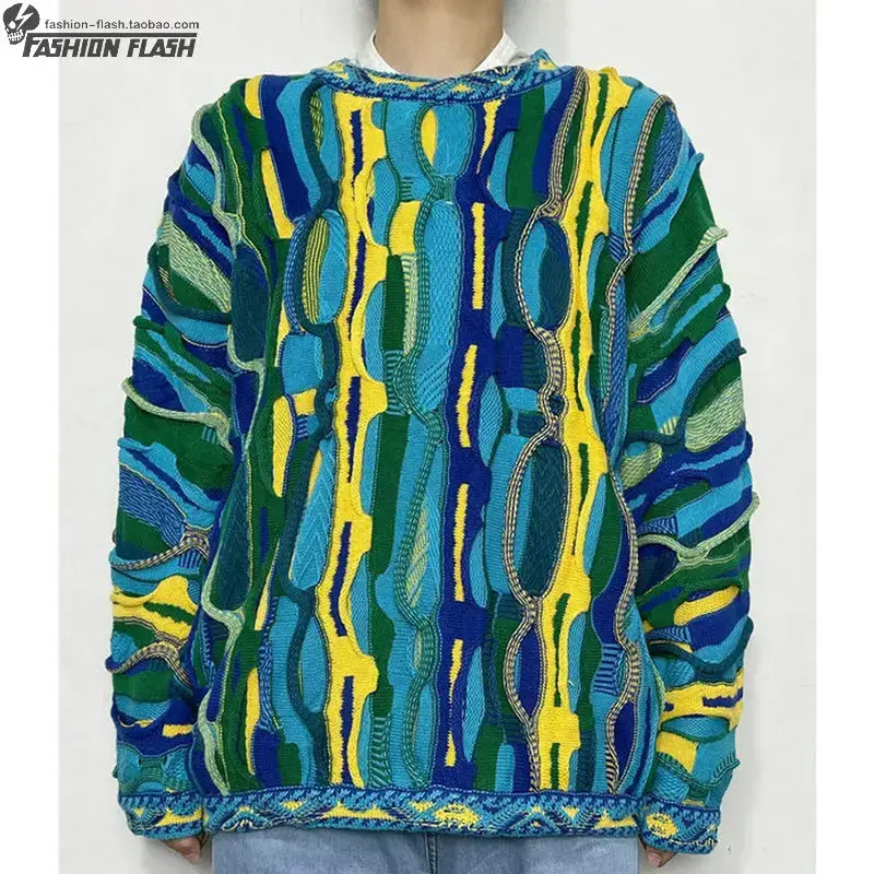 Kapital 22Ss Hirata Kazuhiro Retro Contrasting Color Knitted Round Neck Pullover Couple Sweater Melon Stripesd Trendy Brand