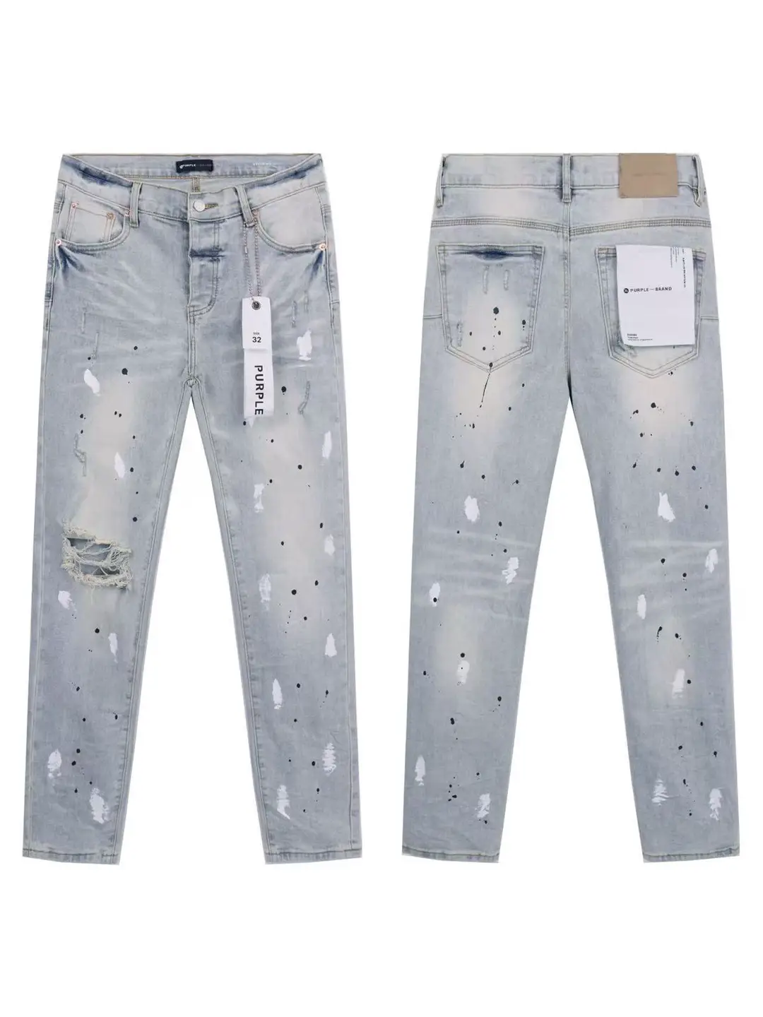 Washed Casual Ripped Denim Men's Mid-Waist silm Slightly Stretchy Black American Style Single Knee Retro Knife Cut High Street